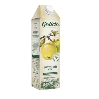 Сок Galicia Яблочный натуральный, прямого отжима 1 л 60077 фото