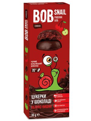Цукерки Bob Snail Яблуко-Вишня в чорному шоколаді 30 г 41291 фото