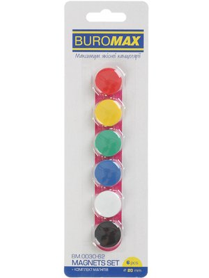 Комплект магнитов Buromax, диам. 20 мм, 6 шт/упаковка BM.0030-62 фото