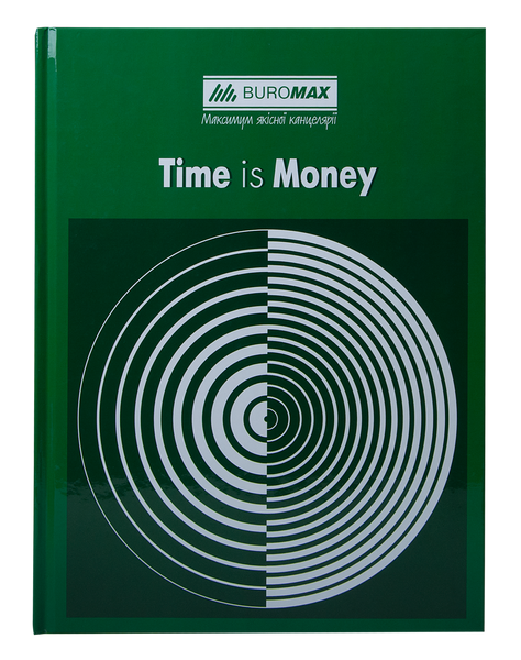 Книга канцелярская TIME IS MONEY, А4, 96 л., клетка, офсет, твердая ламинированная обложка, зеленая BM.2400-104 фото