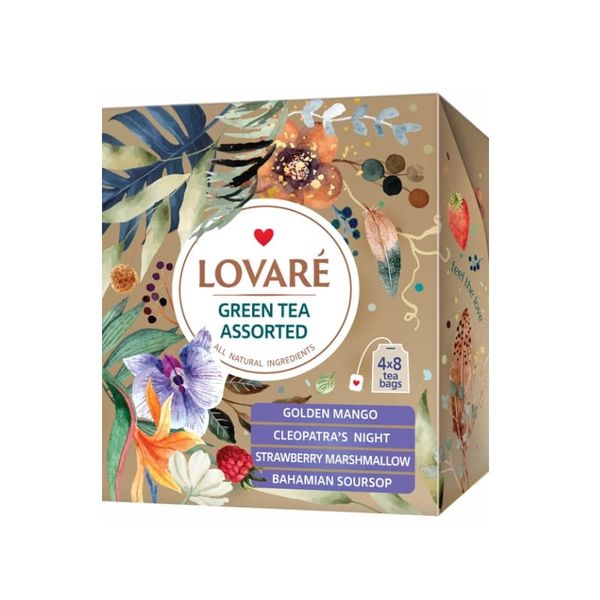 Чай Lovare зелений асорті, 4 види по 8 пакетиків 79655 фото