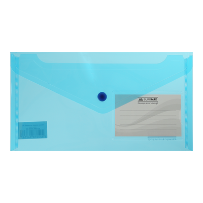 Папка-конверт TRAVEL, на кнопке, DL, глянцевый прозрачный пластик, синяя BM.3938-02 фото