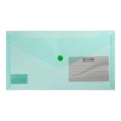 Папка-конверт TRAVEL, на кнопке, DL, глянцевый прозрачный пластик, зеленая BM.3938-04 фото