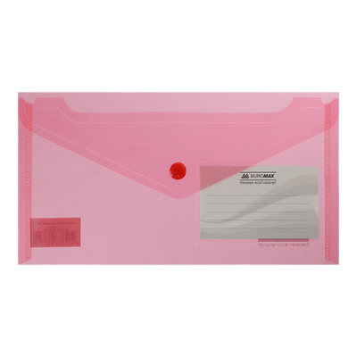 Папка-конверт TRAVEL, на кнопке, DL, глянцевый прозрачный пластик, красная BM.3938-05 фото
