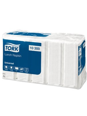 Обідні серветки Tork Universal, 1 шар, 33х33 см, 500 шт, білі 10300 фото
