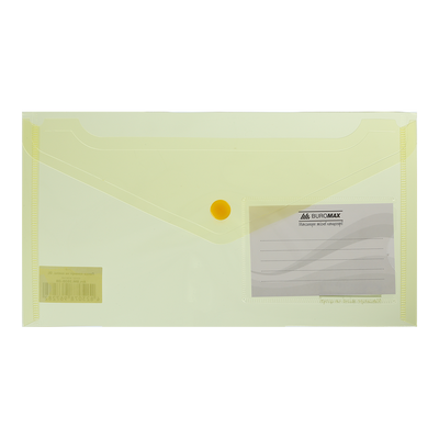 Папка-конверт TRAVEL, на кнопке, DL, глянцевый прозрачный пластик, желтая BM.3938-08 фото