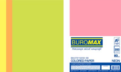 Набір кольорового паперу NEON, А4, 80г/м2 (4х50/200арк.) BM.27215200-99 фото
