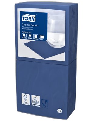 Коктейльні серветки Tork Advanced, 24х24 см, 2 шари, 200 шт, сині 477825 фото