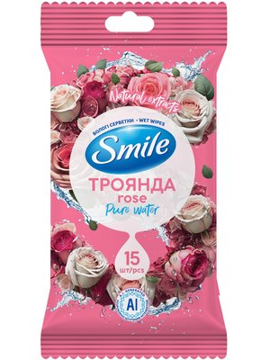 Влажные салфетки Smile Daily Роза AI, еврослот, 15 шт/упаковка (52 шт/ящ) 82219 фото