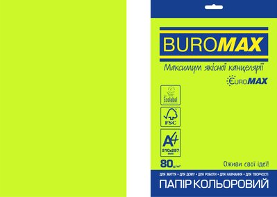 Бумага цветная NEON, EUROMAX, зеленая, 20л., А4, 80 г/м² BM.2721520E-04 фото