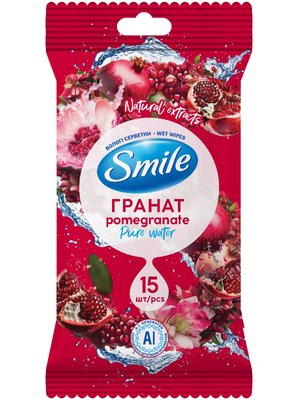 Вологі серветки Smile Daily Гранат AI, єврослот, 15 шт/упаковка (52 шт/ящ)  81977 фото