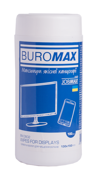 Салфетки для чистки экранов, мониторов и оптики, JOBMAX, влажные, 100 шт. в пласт.тубе BM.0802 фото