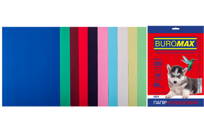 Набір кольорового паперу А4, 80г/м2, DARK+PASTEL, 10цв., 20л. BM.27211120-99 фото