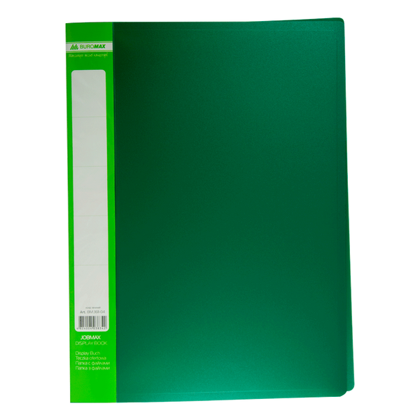 Папка пластиковая с 30 файлами, JOBMAX, А4, зеленая BM.3611-04 фото
