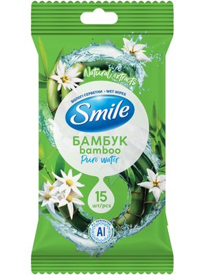 Вологі серветки Smile Daily Бамбук AI, єврослот, 15 шт/упаковка (52 шт/ящ) 81960 фото