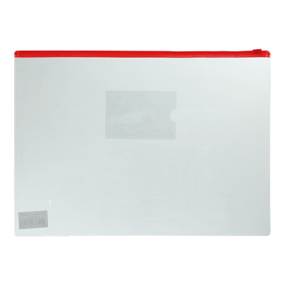 Папка - конверт на молнии zip-lock, А4, глянцевый прозрачный пластик, красная молния BM.3946-05 фото
