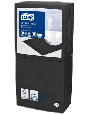 Коктейльні серветки Tork Advanced, 2 шари, 24х24 см, 200 шт, чорні 477829 фото