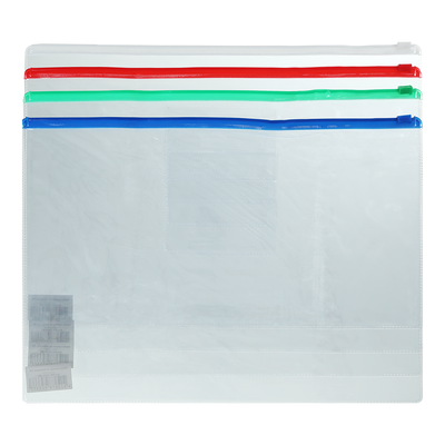 Папка - конверт на молнии zip-lock, А4, глянцевый прозрачный пластик, цветная, ассорти BM.3946-99 фото
