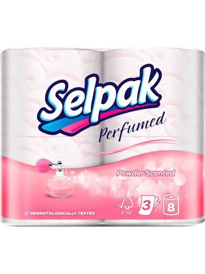Туалетная бумага SELPAK Perfumed, цветная, с ароматом "Пудра", 4 рул/упаковка (12уп/ящ) 65482 фото