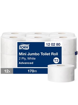 Туалетная бумага Tork Advanced в рулонах Mini Jumbo, белая, 2 слоя, 170 м, 1 рул/упаковка 120280 фото