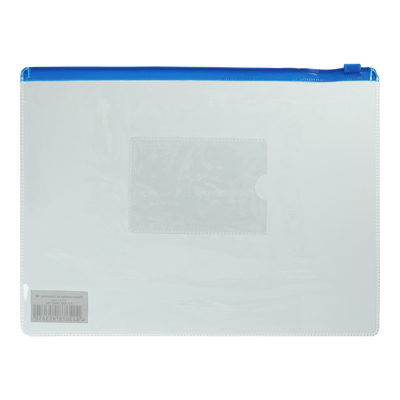 Папка - конверт на молнии zip-lock, А5, глянцевый прозрачный пластик, синяя молния BM.3947-02 фото
