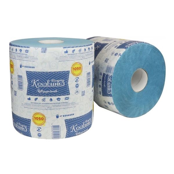 Бумажные полотенца Кохавинка рулонные, синие, 1 слой, 150 м, 1050 отрывов, 2 рул/упаковка 50156 фото