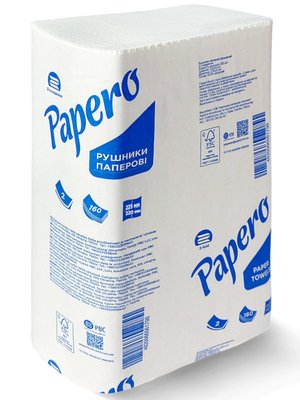 Бумажные полотенца Papero Z-сложения, 2 слоя, 160 шт, 225х220 мм RN010 фото