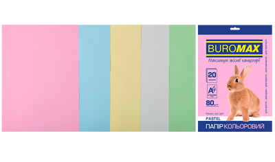 Набір кольорового паперу А4, 80г/м2, PASTEL, 5цв., 20л. BM.2721220-99 фото