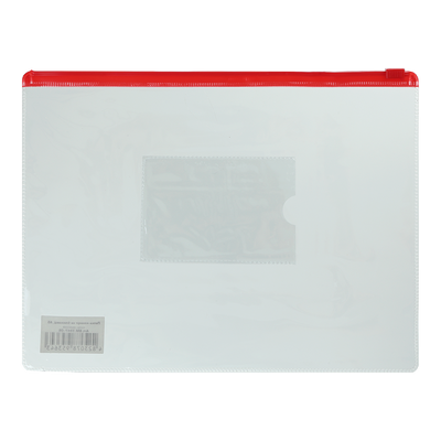 Папка - конверт на молнии zip-lock, А5, глянцевый прозрачный пластик, красная молния BM.3947-05 фото