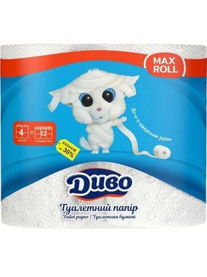 Туалетний папір Диво Max Roll 2 шаровий 4 рулони 35708 фото