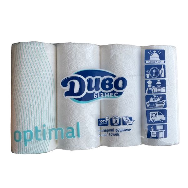 Бумажные полотенца Диво Бізнес Optimal на гильзе, 2 слоя, 8 рул/упаковка 33605 фото