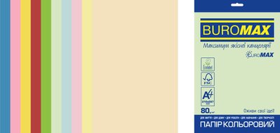 Папір кольоровий Euromax 80г/м2, PASTEL+INTENSIVE, 10кольорів, 20арк. BM.2721620E-99 фото