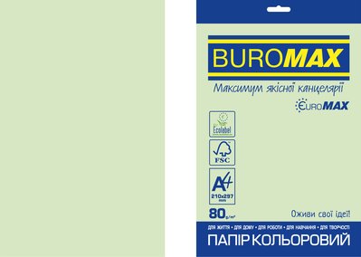 Папір кольоровий Euromax 80г/м2, PASTEL, світло-зелений, 20арк. BM.2721220E-15 фото
