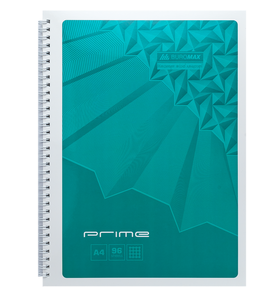 Зошит на пружині PRIME А4, 96л., клітка, в картонній обкладинці, бірюзовий BM.24451101-06 фото