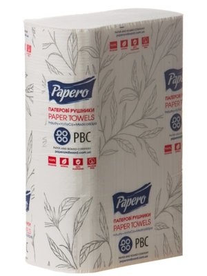 Рушники паперові Papero V-складання,1 шар, 150 шт, 245х230 мм RV032 фото
