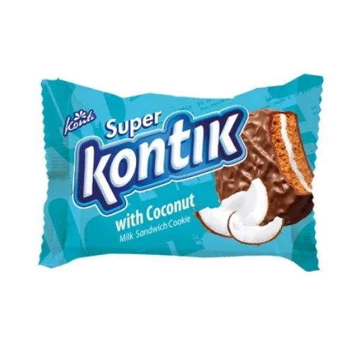 Упаковка печива-сендвіч Konti Супер-Контік молочний з кокосом, 45 г 08441 фото