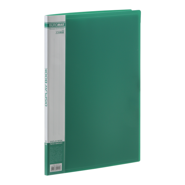 Папка пластиковая с 10 файлами, JOBMAX, А4, зеленая BM.3600-04 фото