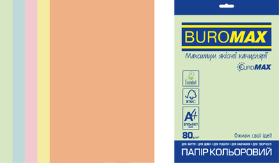 Набор цветной бумаги PASTEL, EUROMAX, А4, 80г/м2 (5х50/250л.) BM.27212250E-99 фото