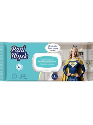 Вологі серветки Pani Blysk універсальні, з клапаном, 48 шт/упаковка (14 шт/ящ) 61132 фото