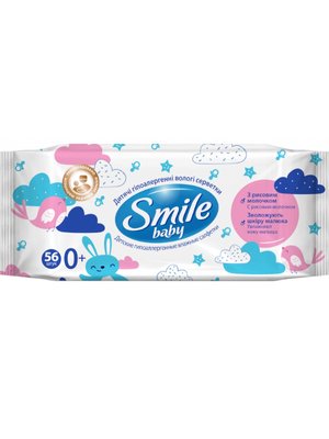Вологі серветки Smile Baby Для Немовлят з рисовим молочком, 56 шт/упаковка (15 шт/ящ) 49215 фото