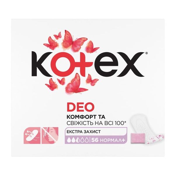 Щоденні гігієнічні прокладки Kotex Deo Normal Plus, 56 шт/упаковка 48265 фото