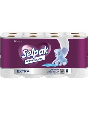 Рушник паперовий Selpak Professional Extra, 2 шари, 8 рул/упаковка (3 уп/ящ) 80599 фото