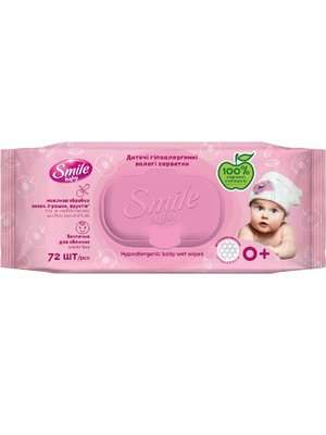 Вологі серветки Smile Baby Для Немовлят, з клапаном, 72 шт/упаковка (12шт/ящ) New Design 17870 фото