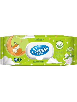 Влажные салфетки Smile Baby с экстрактом алоэ, с клапаном, 84 шт/упаковка (12шт/ящ) 46863 фото