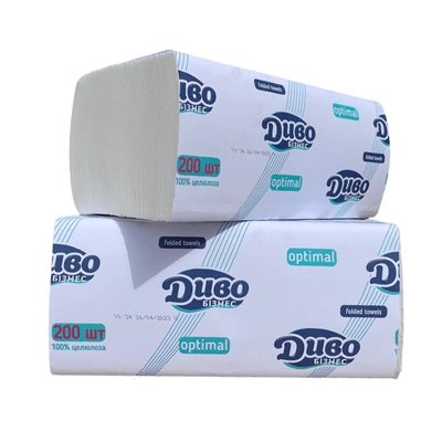 Бумажные полотенца Диво Бізнес Optimal V-сложения, 2 слоя, 200 шт, 230*210 мм 37993 фото