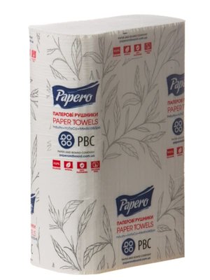 Рушники паперові Papero V-складання двошарові, 150 шт, 220х210 мм RV023 фото
