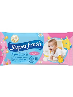 Вологі серветки Superfresh Baby Chamomile 15 шт/упаковка (120 шт/ящ) 84008 фото