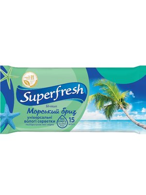 Влажные салфетки Superfresh Breeze 15 шт/упаковка (120 шт/ящ) 13490 фото