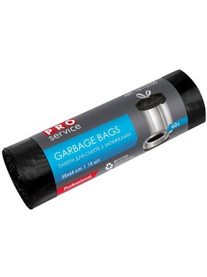 Пакеты для мусора PRO service Standard с затяжкой, черные HD, 60 л/15 шт 16112100 фото