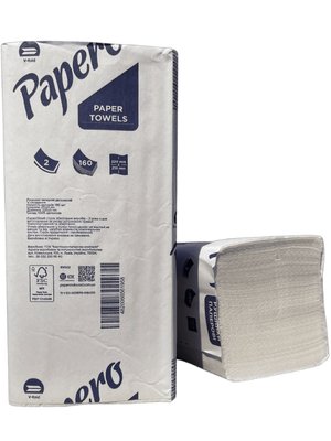 Рушники паперові Papero V-складання, 2 шари, 160 шт, 220х210 мм RV022 фото